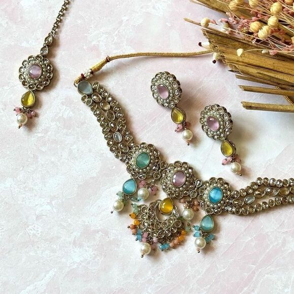 FARWAH ALI KUNDAN PAKISTANI INDIAN PEARL BRIDAL JEWELRY SET - Picture 1 of 5